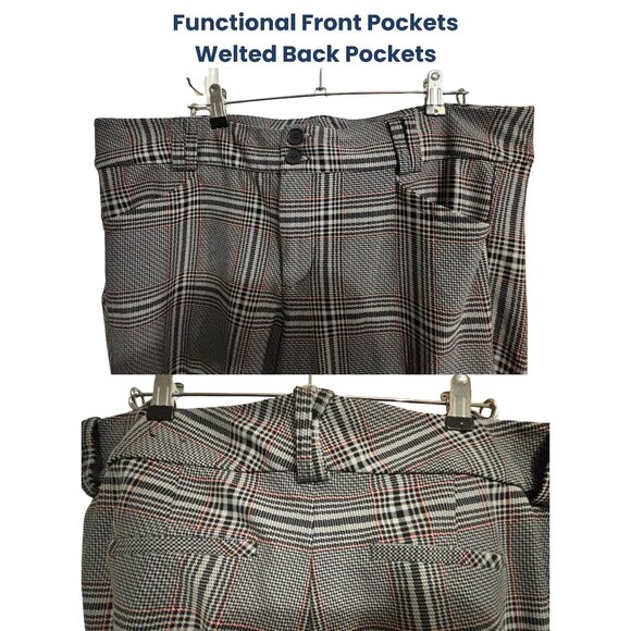 EUC Torrid Trouser Bootcut Ponte Pant Size 18 Short Grey Plaid with Coral Accent - Picture 4 of 5